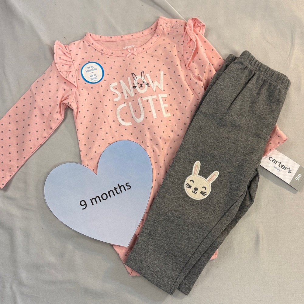 Carter's - NWT 2 piece matching set with rabbit design. Size 9 months